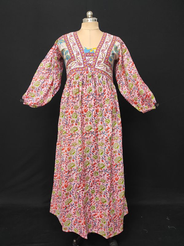 S/M Faida Printed Cotton Dress 57" Long Jalabiya JP