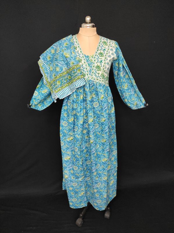S-M Faida Printed Cotton Dress 57" Long Jalabiya With Sheila JP