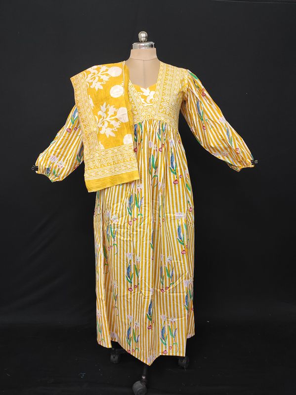 XS-S Faida Printed Cotton Dress 54" Long Jalabiya With Sheila JP