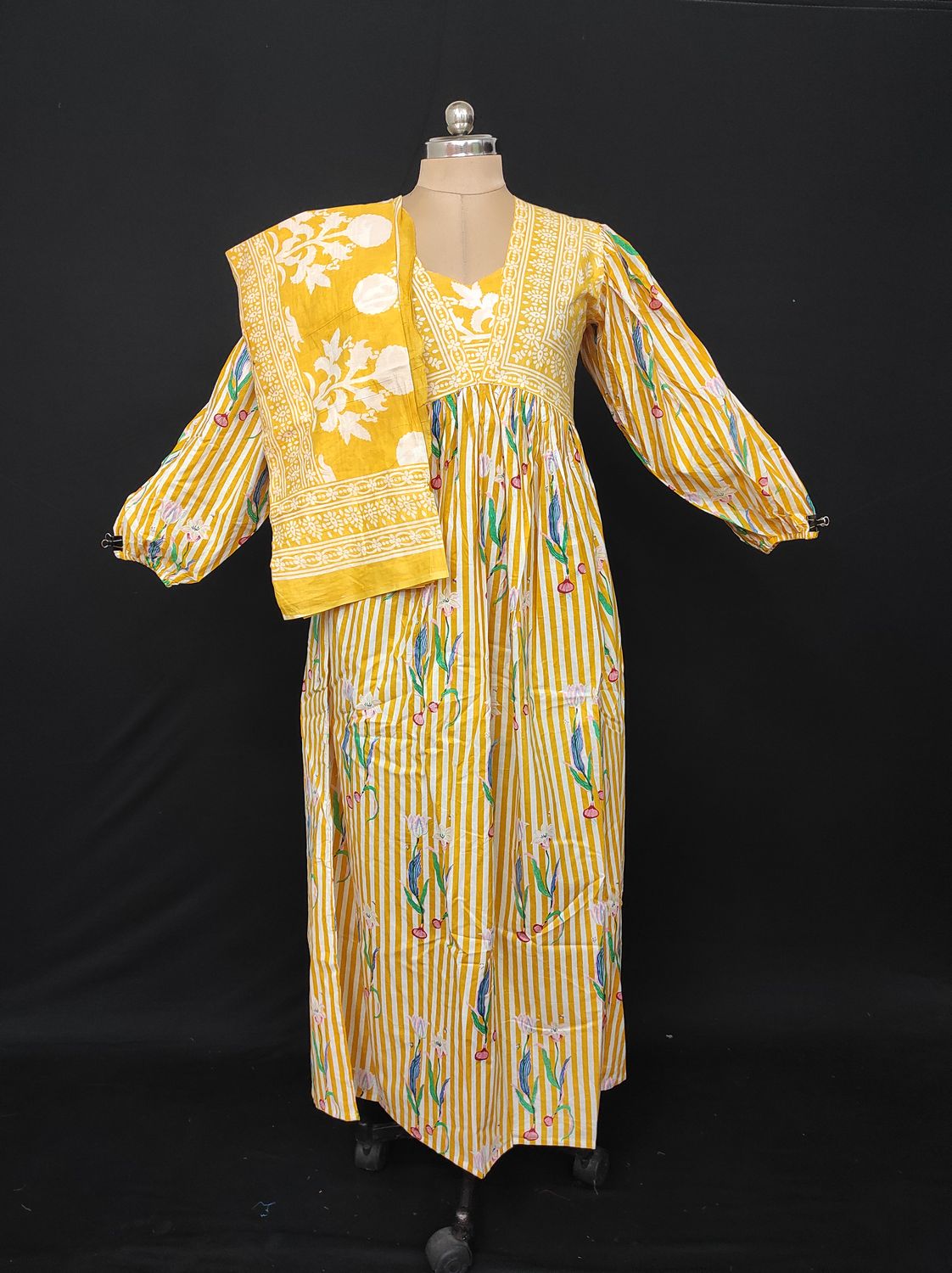 L-XL Faida Printed Cotton Dress 57" Long Jalabiya With Sheila JP