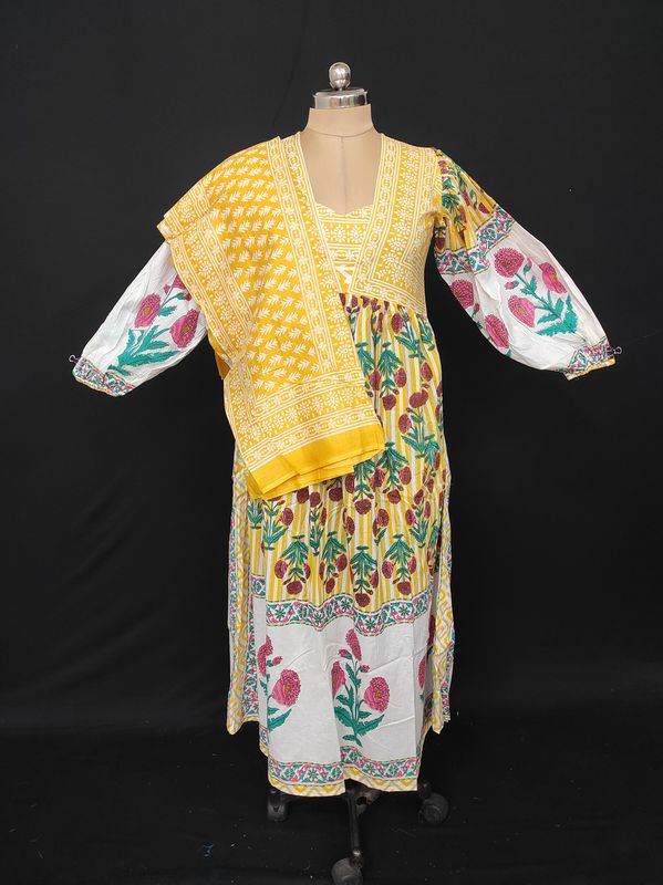 XS-S Faida Printed Cotton Dress 54" Long Jalabiya With Sheila JP