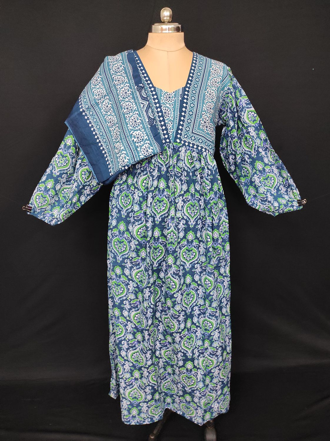 L-XL Faida Printed Cotton Dress 57" Long Jalabiya With Sheila JP