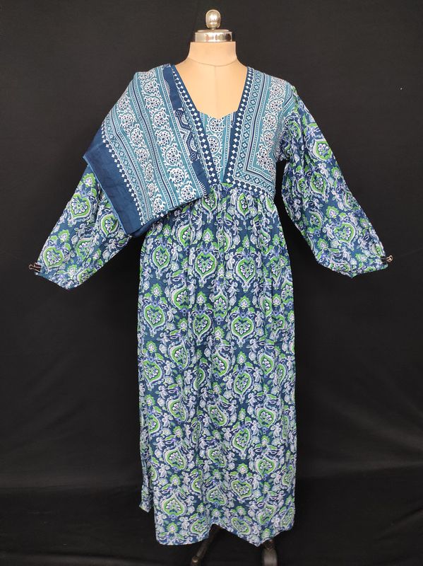 L-XL Faida Printed Cotton Dress 57" Long Jalabiya With Sheila JP