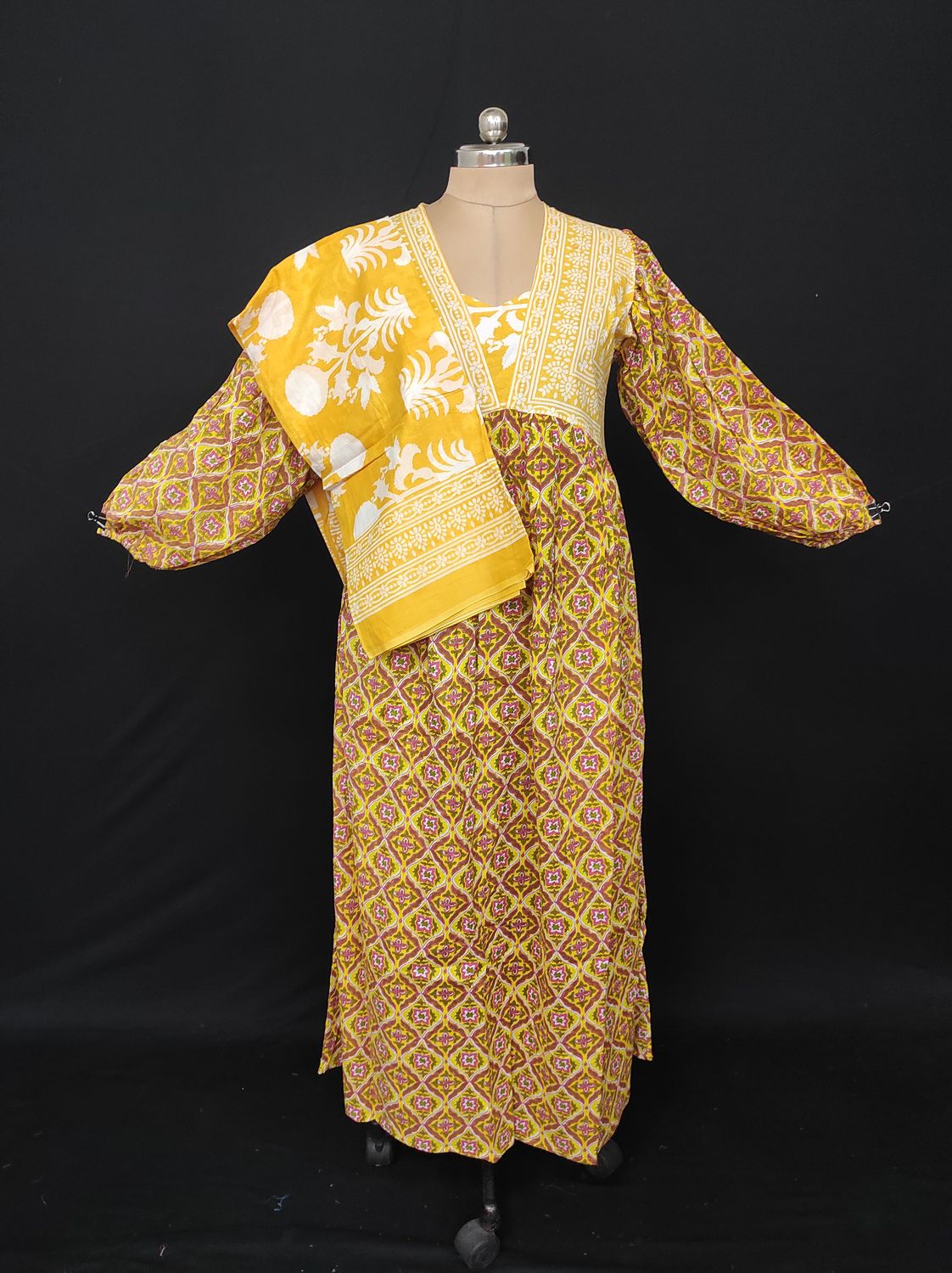 L-XL Faida Printed Cotton Dress 57" Long Jalabiya With Sheila JP