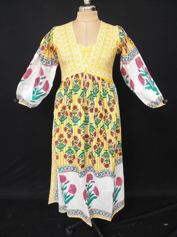 XS/S Faida Printed Cotton Dress 54" Long Jalabiya JP