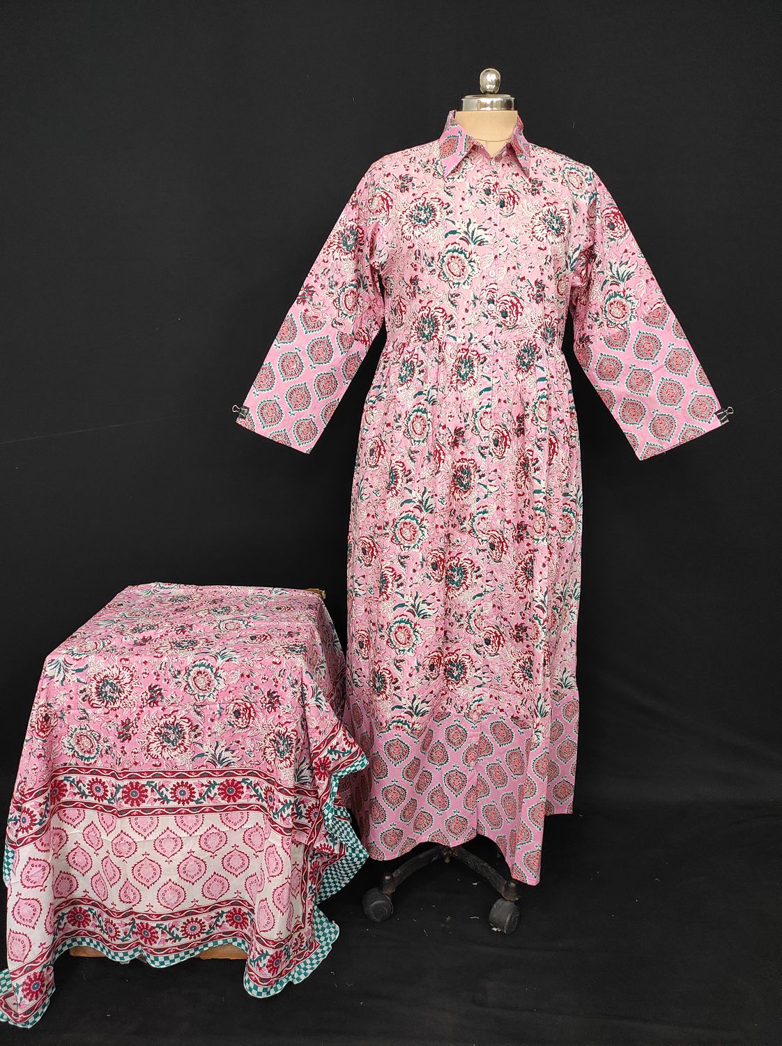 L-XL Ana Printed Cotton Dress 57" Long Jalabiya With Sheila JP