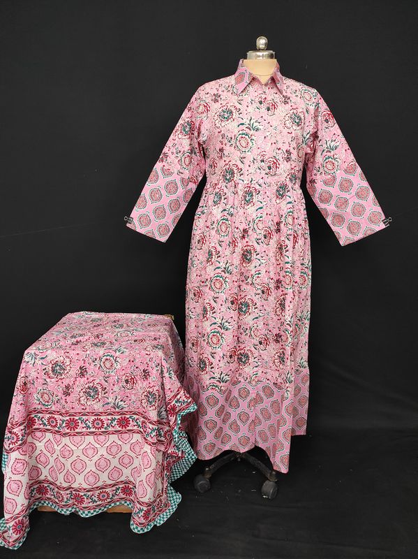 L-XL Ana Printed Cotton Dress 57" Long Jalabiya With Sheila JP