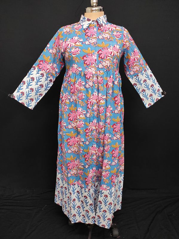 S/M Ana Printed Cotton Dress 57" Long Jalabiya JP