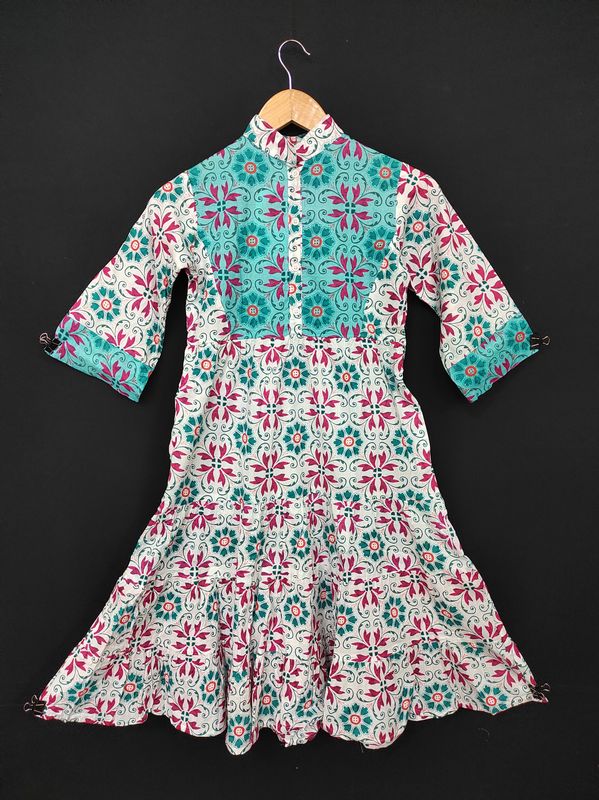 6-7 Year Safia Printed Cotton Girls Dress 38" Long Jalabiya JP