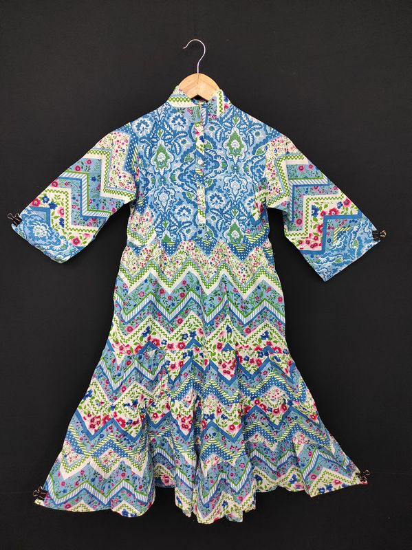 6-7 Year Safia Printed Cotton Girls Dress 38" Long Jalabiya JP