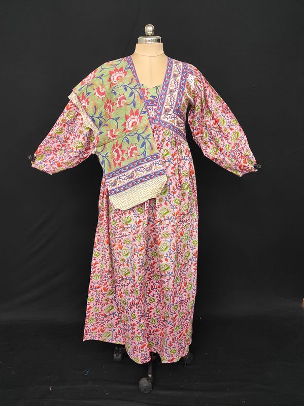 XS-S Faida Printed Cotton Dress 54" Long Jalabiya With Sheila JP