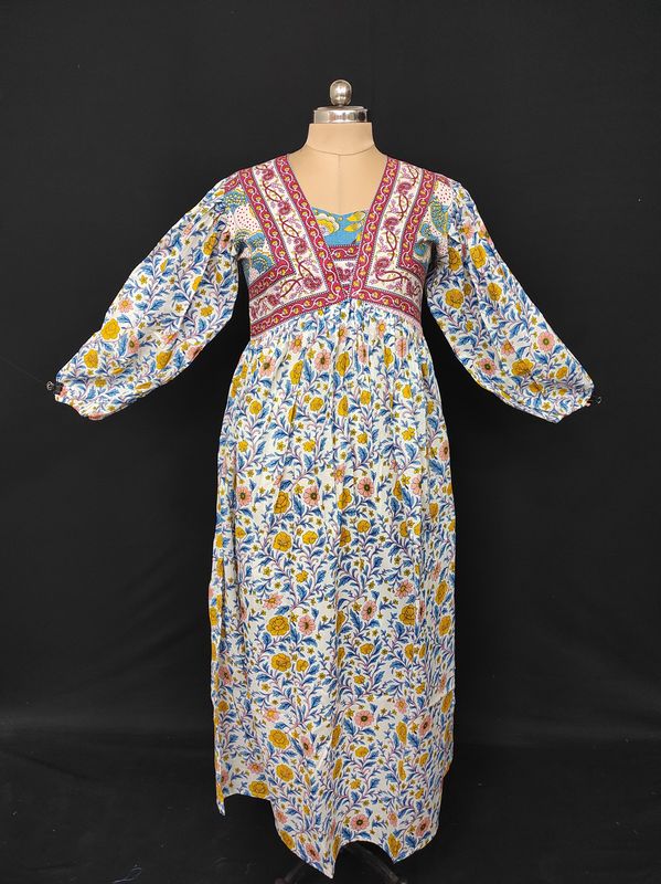 L/XL Faida Printed Cotton Dress 57" Long Jalabiya JP