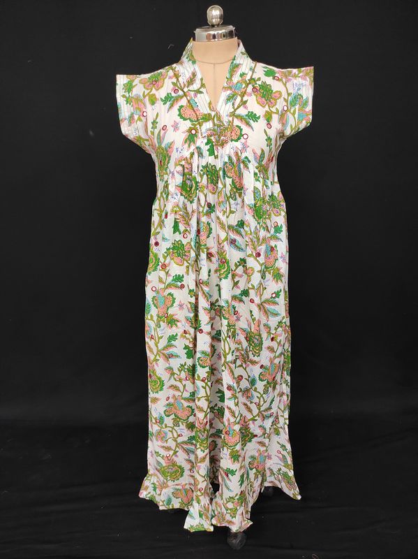 XS/S Amani Printed Cotton Dress 54" Short Sleeves Jalabiya JP