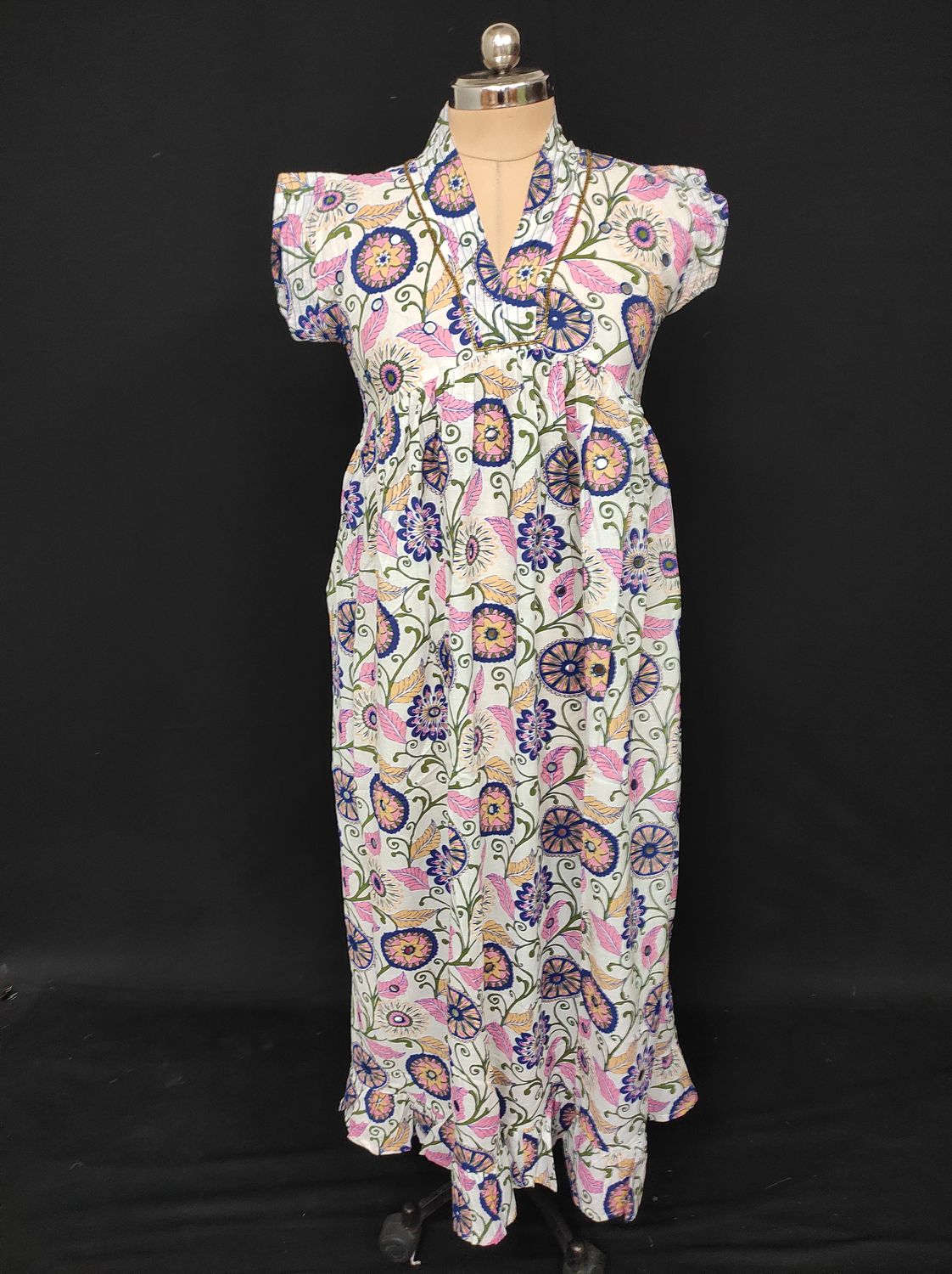 XS/S Amani Printed Cotton Dress 54" Short Sleeves Jalabiya JP