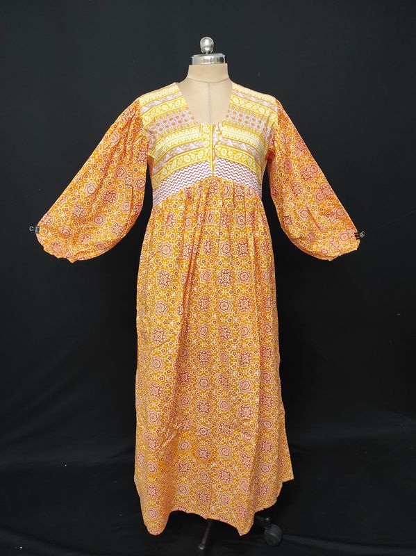 XS/S Faida Printed Cotton Dress 54" Long Jalabiya JP