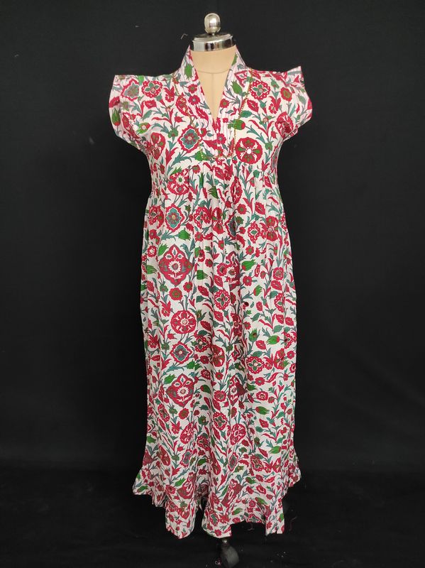S-M Amani Printed Cotton Dress 57" Short Sleeves Jalabiya JP