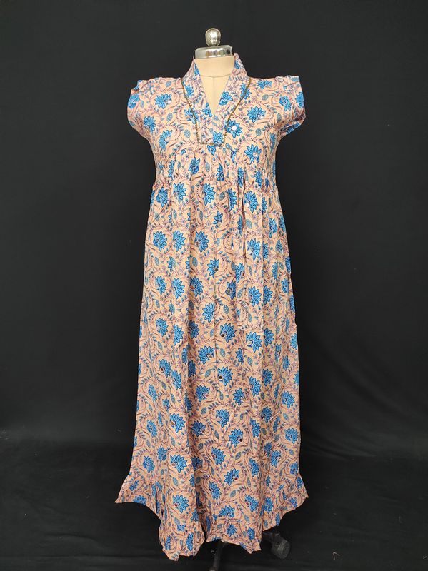 S-M Amani Printed Cotton Dress 57" Short Sleeves Jalabiya JP