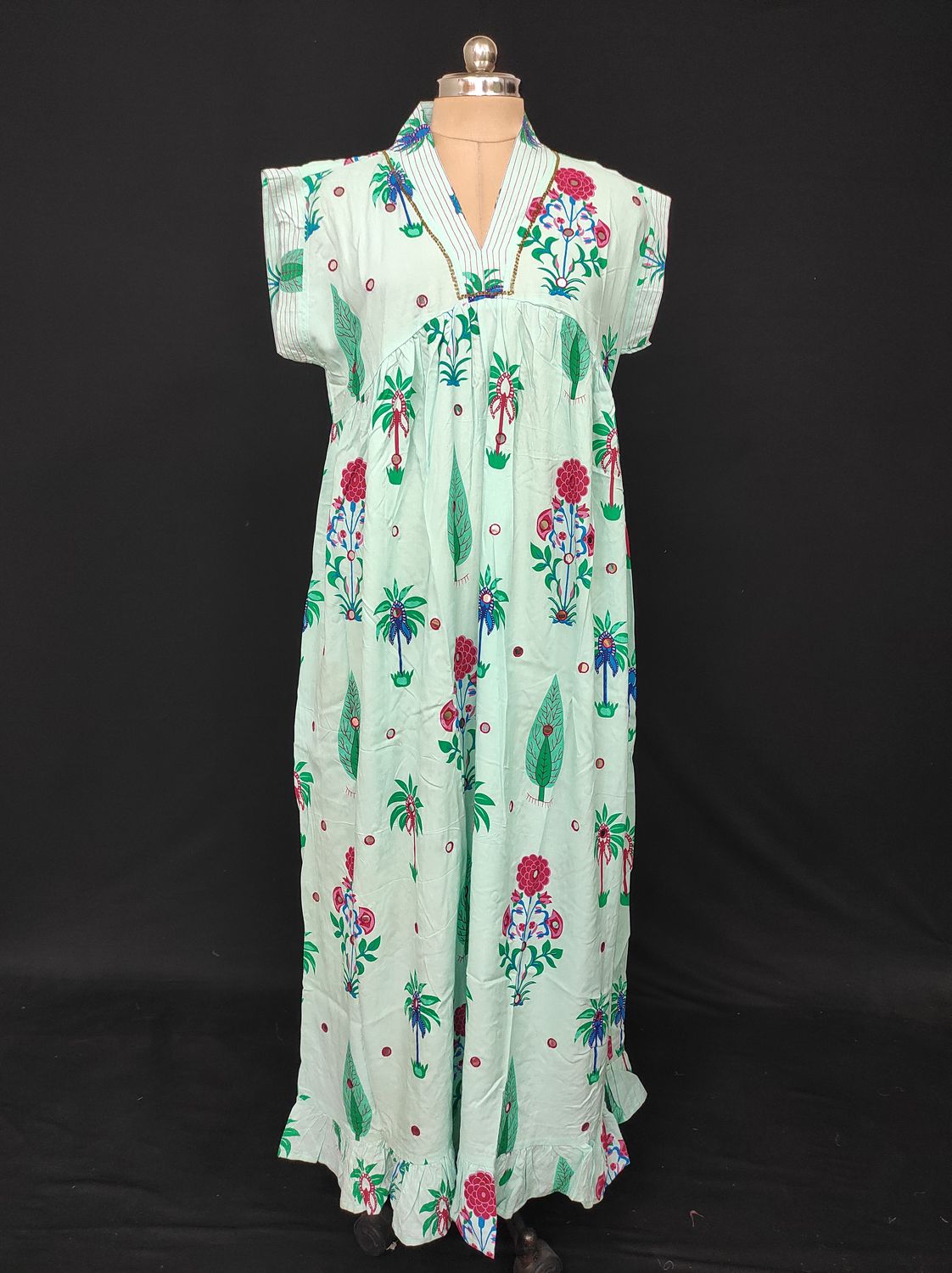 L/XL  Amani Printed Rayon Dress 57" Short Sleeves Jalabiya JP