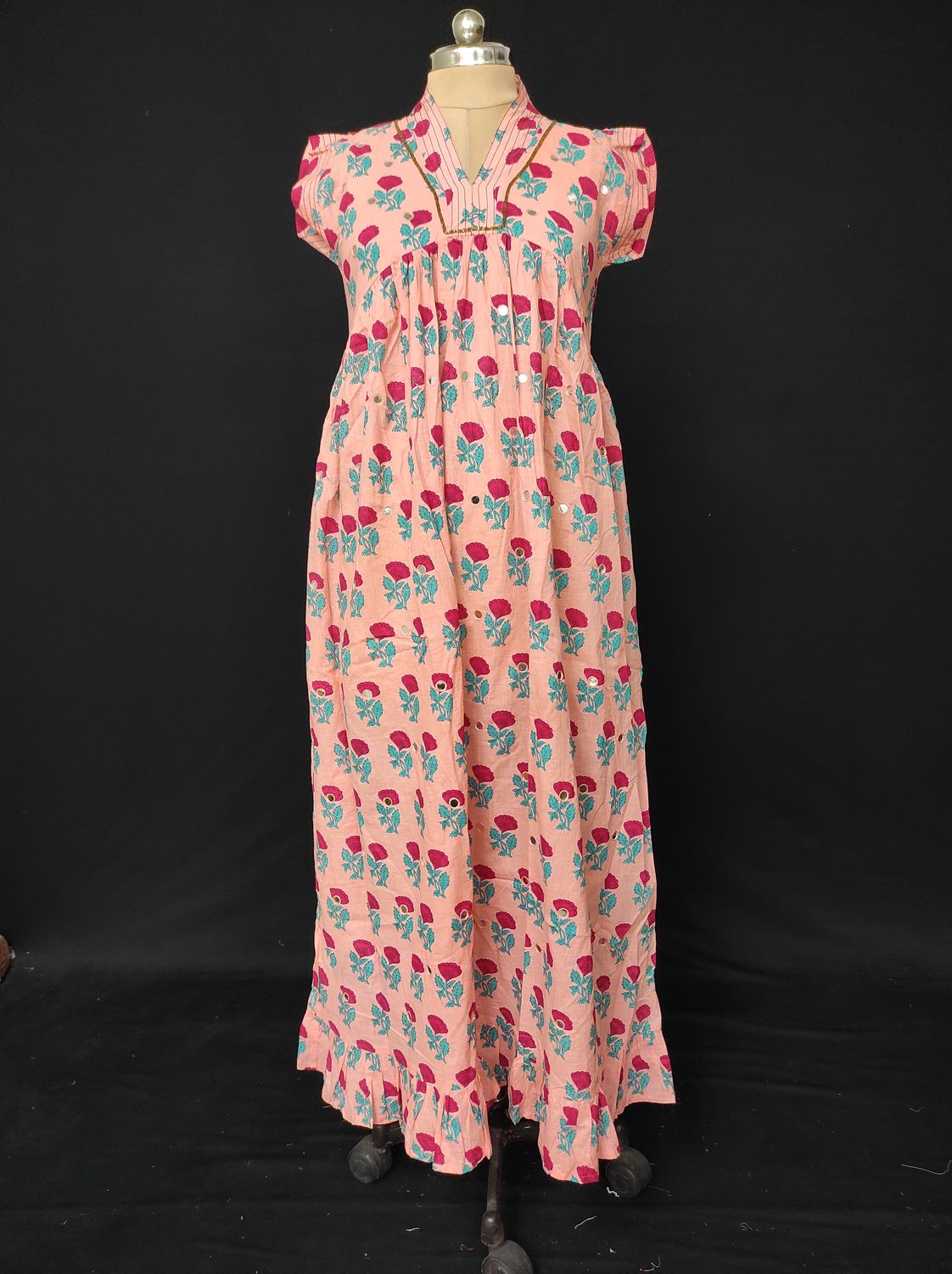 L/XL  Amani Printed Cotton Dress 57" Short Sleeves Jalabiya JP
