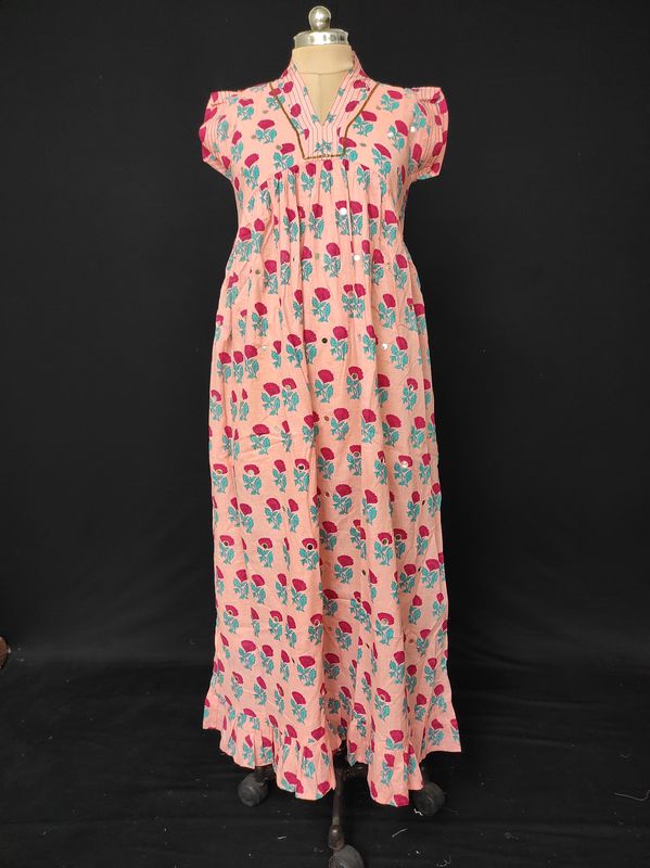 L/XL  Amani Printed Cotton Dress 57" Short Sleeves Jalabiya JP