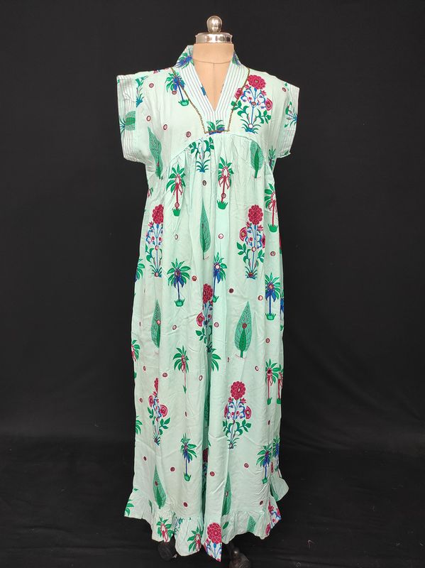 2XL/3XL Amani Printed Rayon Dress 57" Short Sleeves Jalabiya JP