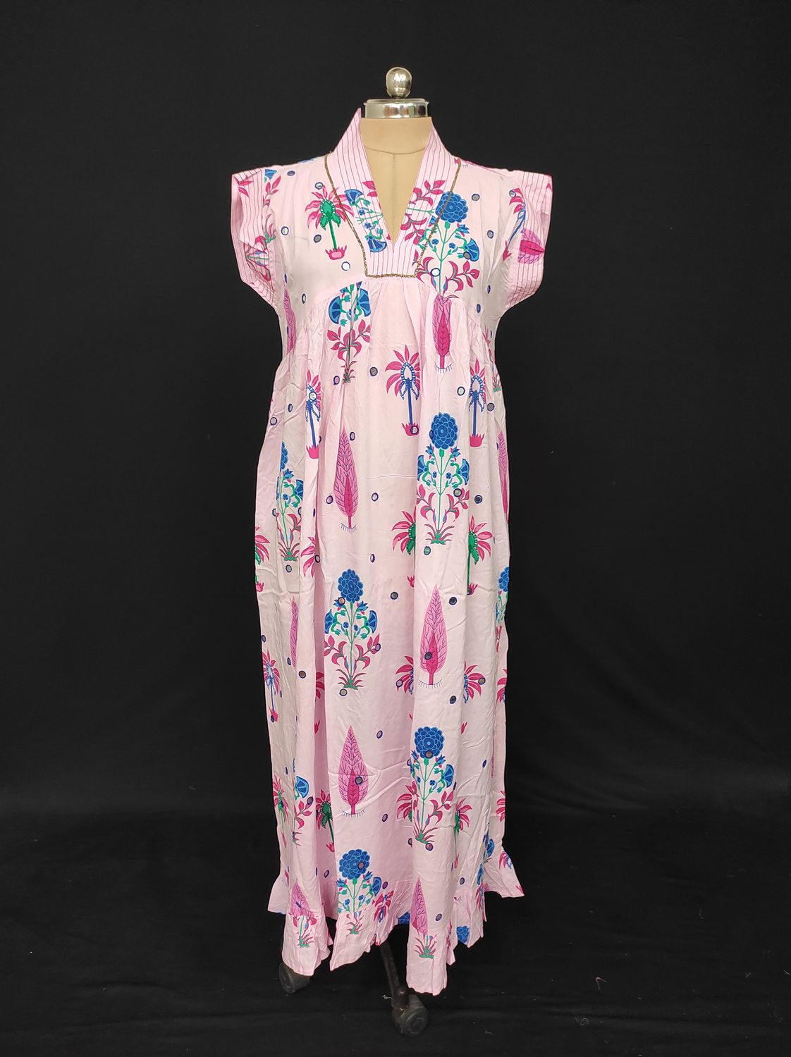 2XL/3XL Amani Printed Rayon Dress 57" Short Sleeves Jalabiya JP
