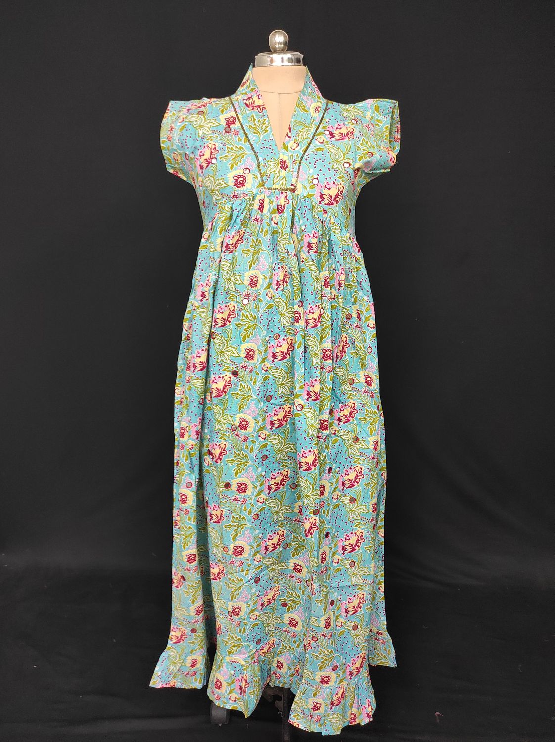 S-M Amani Printed Cotton Dress 57" Short Sleeves Jalabiya JP