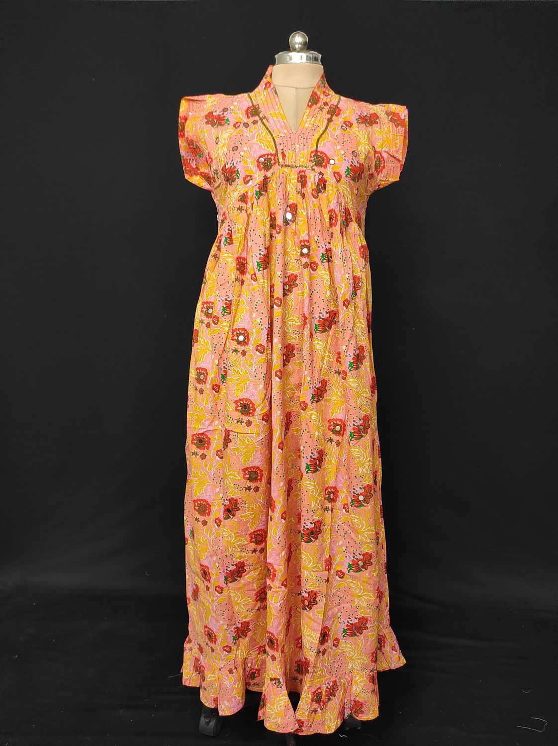 L/XL  Amani Printed Cotton Dress 57" Short Sleeves Jalabiya JP