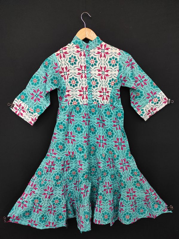 6-7 Year Safia Printed Cotton Girls Dress 38" Long Jalabiya JP