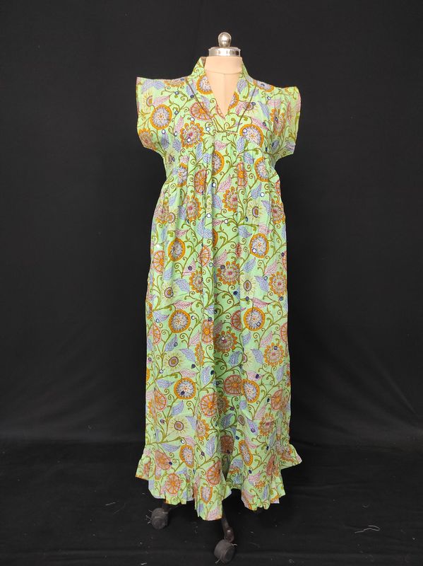 S-M Amani Printed Cotton Dress 57" Short Sleeves Jalabiya