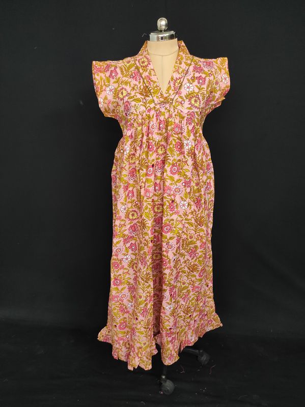 L-XL Amani Printed Cotton Dress 57" Short Sleeves Jalabiya JP