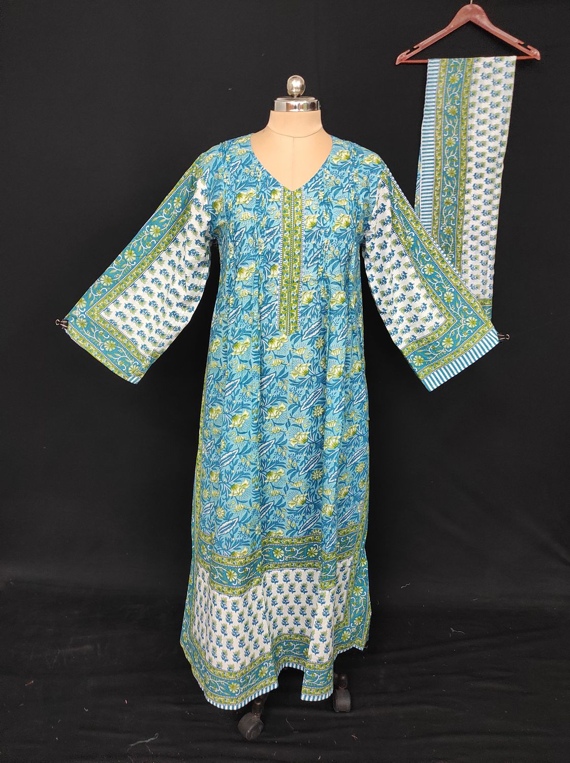 XS/S Farhi Printed Cotton Dress With Sheila 54" Long Jalabiya JP