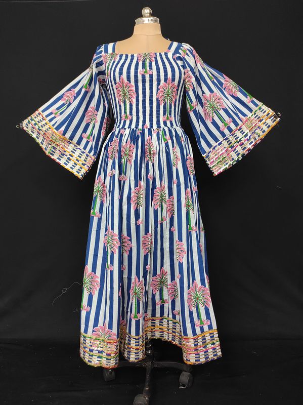 XS/S Elzina Printed Cotton Dress 54" Long Jalabiya JP