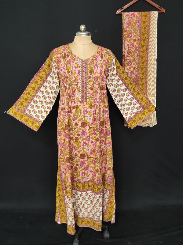 L/XL Farhi Printed Cotton Dress With Sheila 57" Long Jalabiya JP