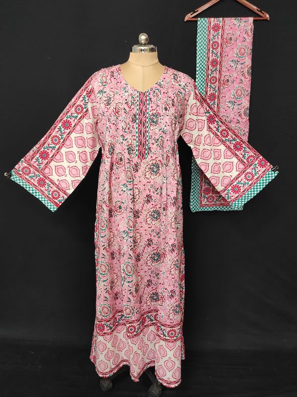 L/XL Farhi Printed Cotton Dress With Sheila 57" Long Jalabiya JP