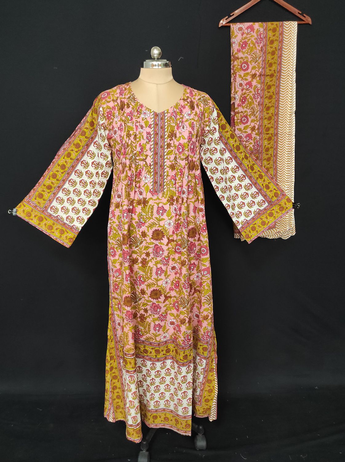 XS/S Farhi Printed Cotton Dress With Sheila 54" Long Jalabiya JP