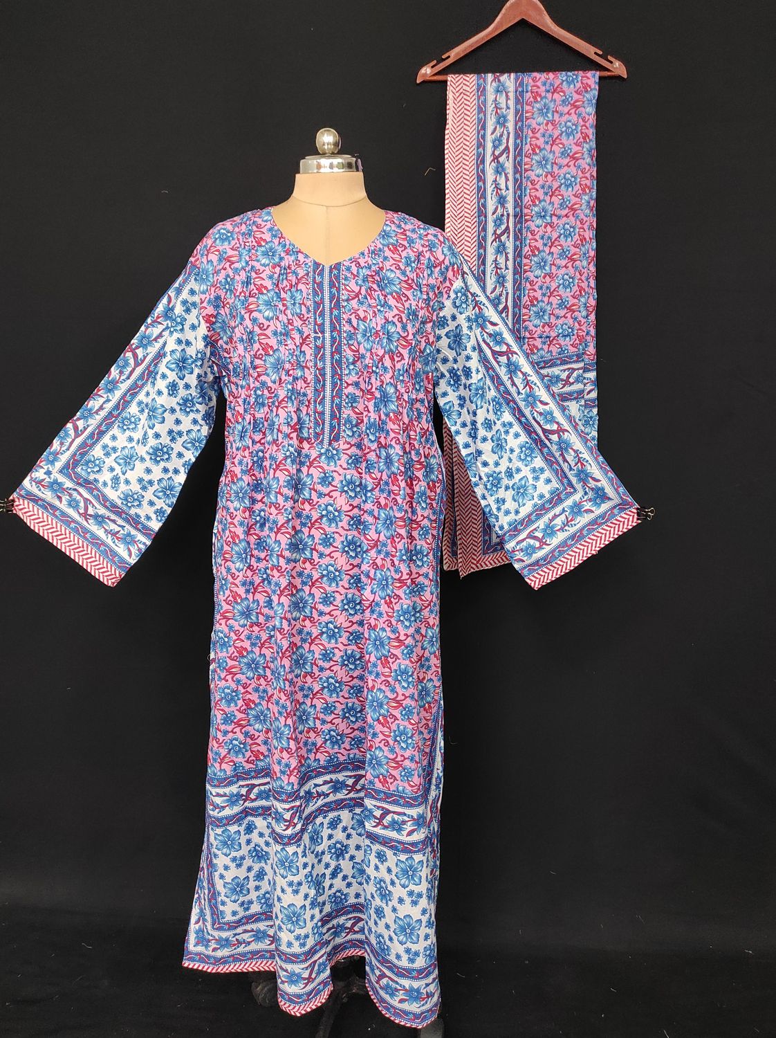 XS/S Farhi Printed Cotton Dress With Sheila 54" Long Jalabiya JP
