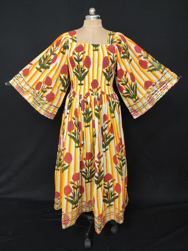 XS/S Elzina Printed Cotton Dress 54" Long Jalabiya JP