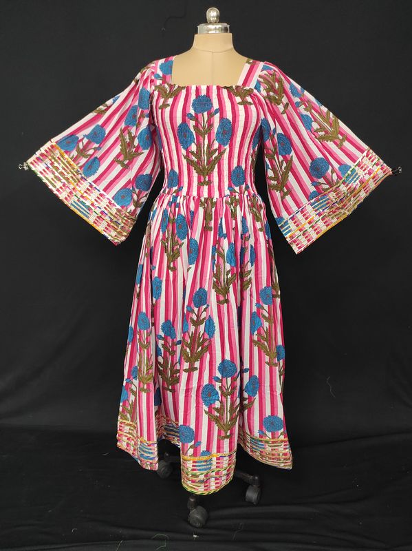 XS/S Elzina Printed Cotton Dress 54" Long Jalabiya JP
