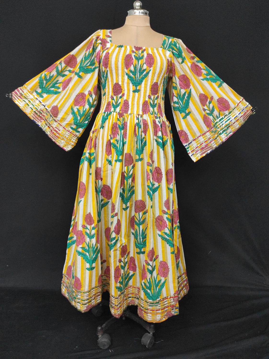 XS/S Elzina Printed Cotton Dress 54" Long Jalabiya JP