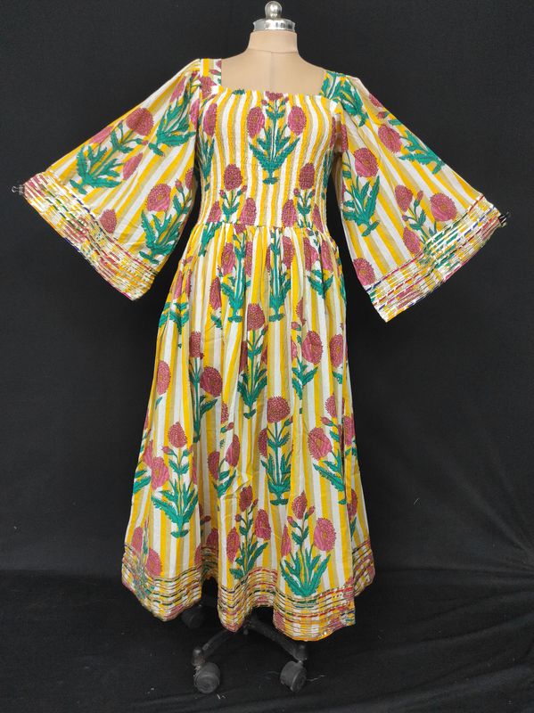 XS/S Elzina Printed Cotton Dress 54" Long Jalabiya JP