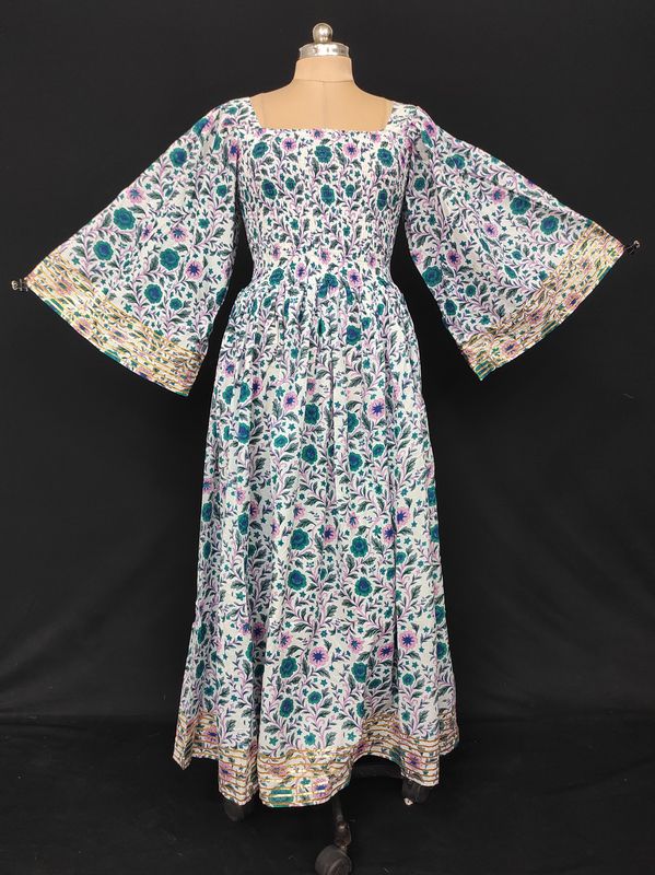 XS/S Elzina Printed Cotton Dress 54" Long Jalabiya JP