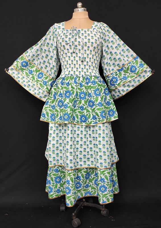 L/XL Rahima Printed Cotton Dress 57" Long Jalabiya JP