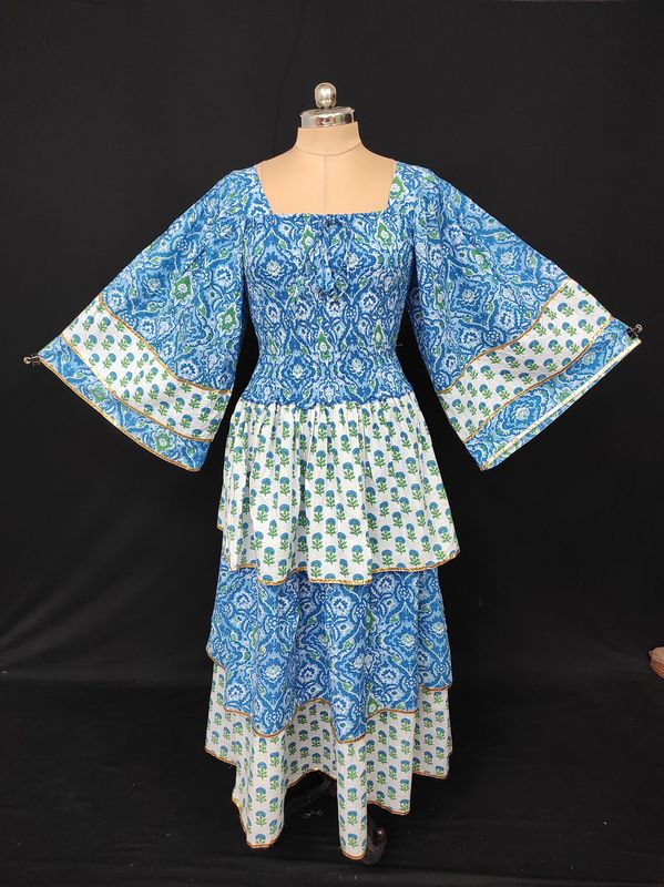 S/M Rahima Printed Cotton Dress 57" Long Jalabiya JP