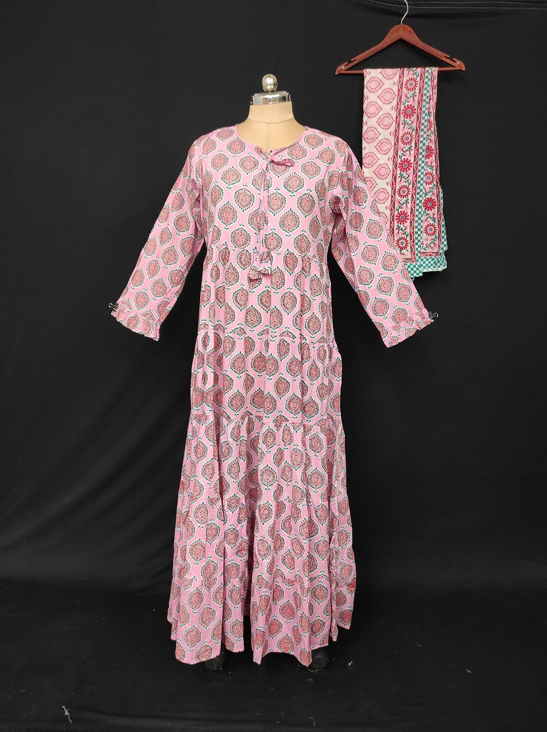 L-XL Razia Cotton Printed Dress 57" Long Jalabiya With Sheila JP