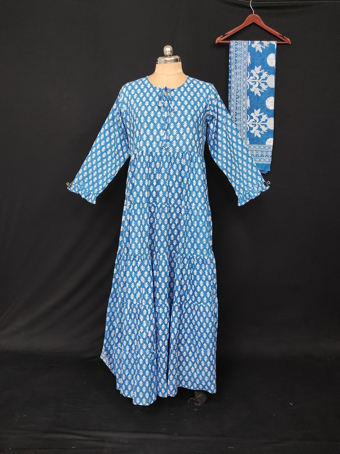 L-XL Razia Cotton Printed Dress 57" Long Jalabiya With Sheila JP