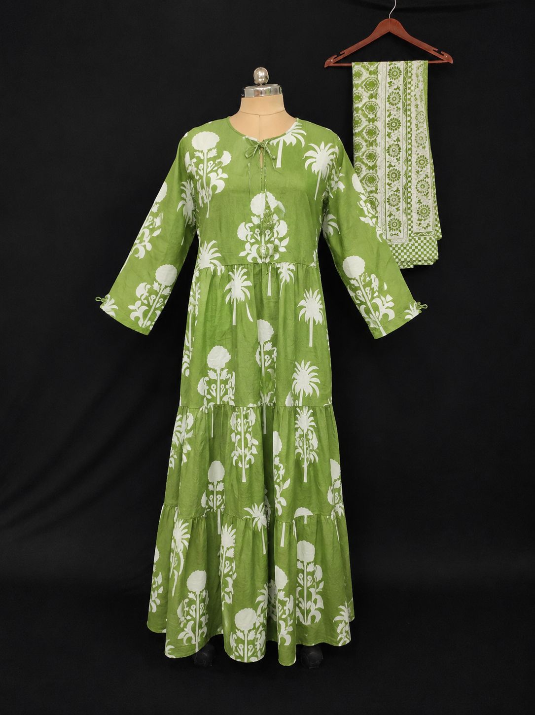 S-M Razia Cotton Printed Dress 57" Long Jalabiya With Sheila JP