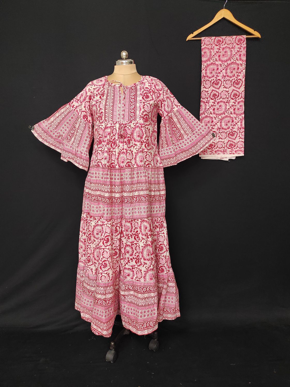 S/M  Gaby Green With Sheila Printed Cotton Dress 57" Long Jalabiya JP