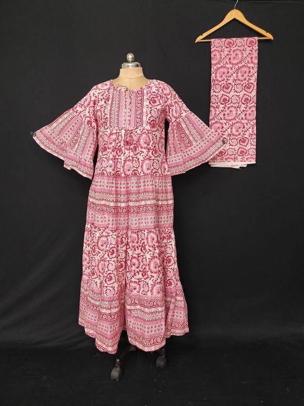 S/M  Gaby Green With Sheila Printed Cotton Dress 57" Long Jalabiya JP