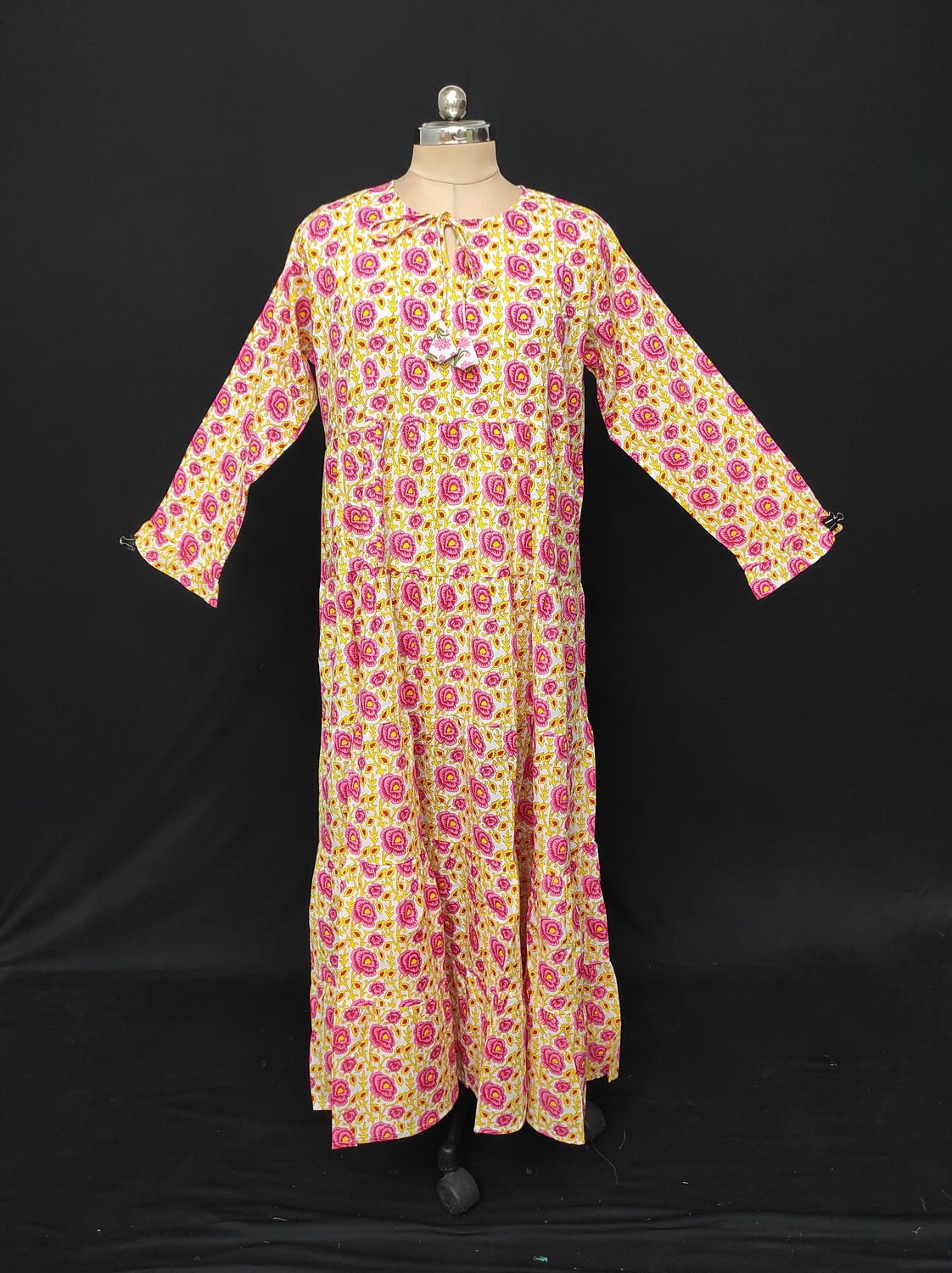 XS-S Razia Printed Cotton Dress 54" Long Jalabiya JP